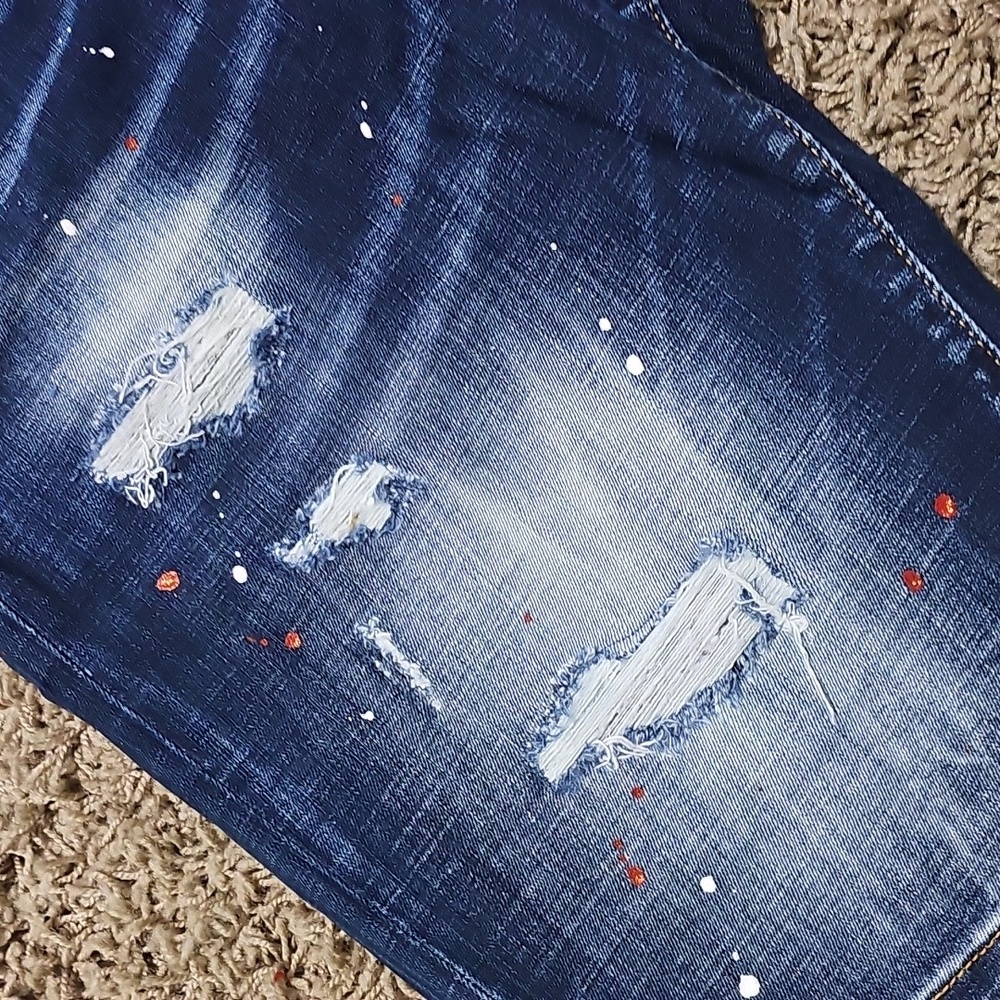 NWT 7TH HVN Jean Shorts Distressed Paint Stretch Blue Denim 36 Jorts Stretch - Picture 5 of 9